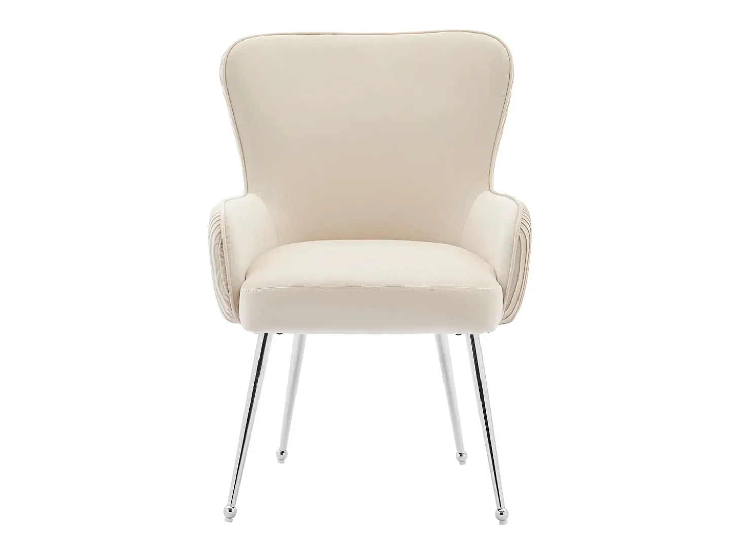 Juego de 6 sillas de comedor de terciopelo beige con reposabrazos, patas de metal plateado y soporte lumbar (69 x 58,5 x 56 cm)