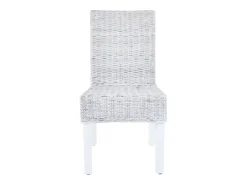 Juego de 4 sillas de comedor de ratán blanco Kubu y madera de mango