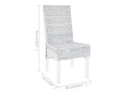 Juego de 4 sillas de comedor de ratán blanco Kubu y madera de mango