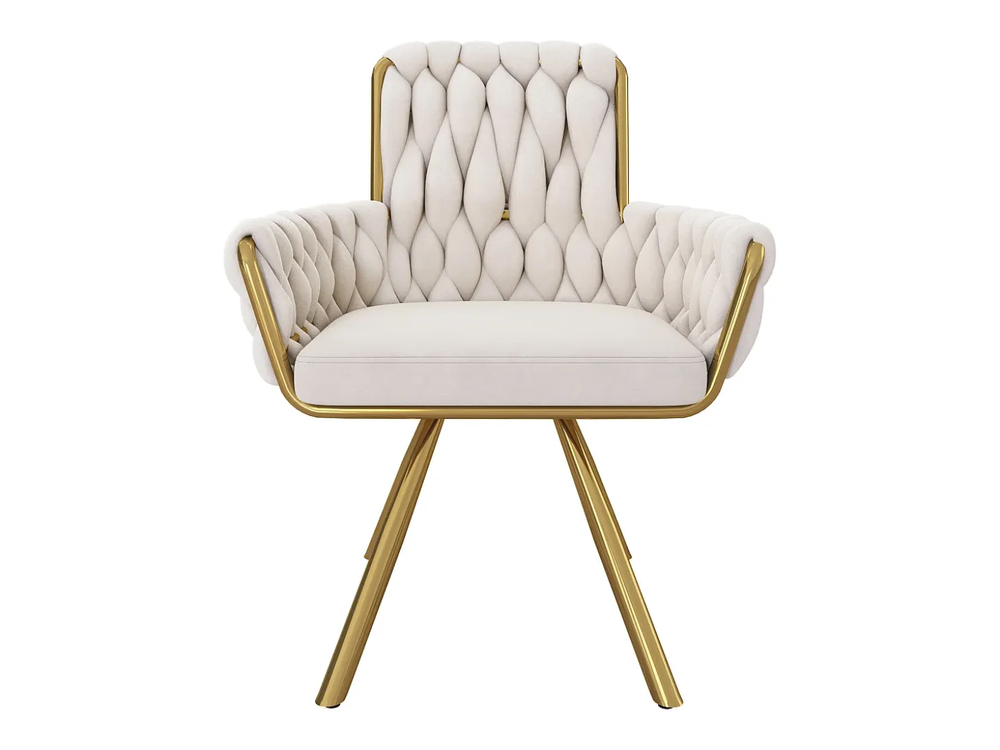 Juego de 4 sillas de comedor, diseño de rombos, sillón giratorio, patas de metal, color beige (L64,77 x An63,5 x Al50,8 cm)
