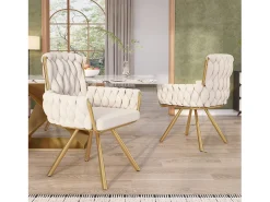Juego de 4 sillas de comedor, diseño de rombos, sillón giratorio, patas de metal, color beige (L64,77 x An63,5 x Al50,8 cm)