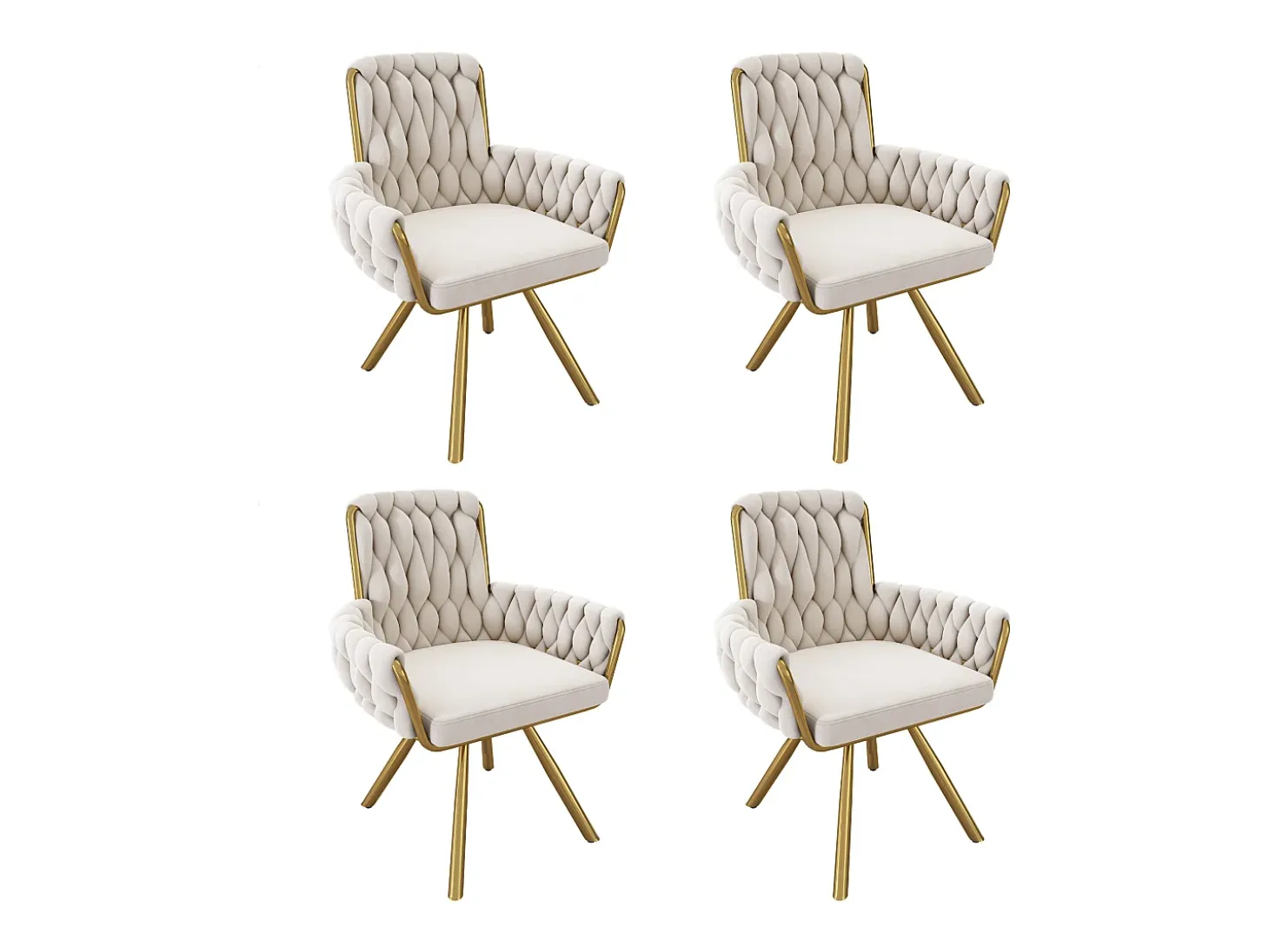 Juego de 4 sillas de comedor, diseño de rombos, sillón giratorio, patas de metal, color beige (L64,77 x An63,5 x Al50,8 cm)