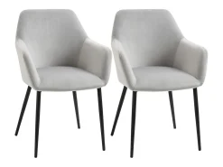 Juego de 2 sillas de comedor, silla de cocina con respaldo, silla tapizada en efecto terciopelo, patas de acero, gris claro