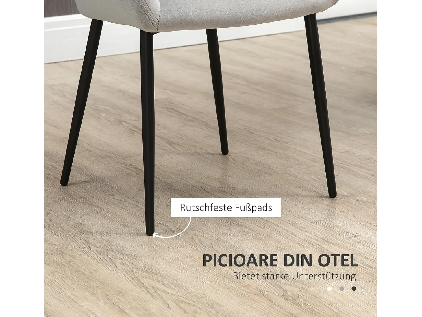 Juego de 2 sillas de comedor, silla de cocina con respaldo, silla tapizada en efecto terciopelo, patas de acero, gris claro