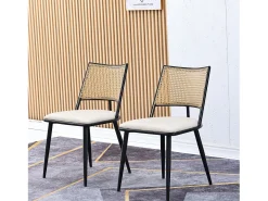 Juego de 2 sillas de comedor - 50 x 48 x 80 cm - asiento de poliuretano - respaldo de ratán - ratán - negro
