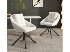 Juego de 4 sillas de comedor giratorias de terciopelo beige con respaldo tapizado y patas de metal negro