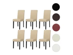 Juego de 6 sillas de comedor Littau de piel sintética, polipiel, crema, patas oscuras