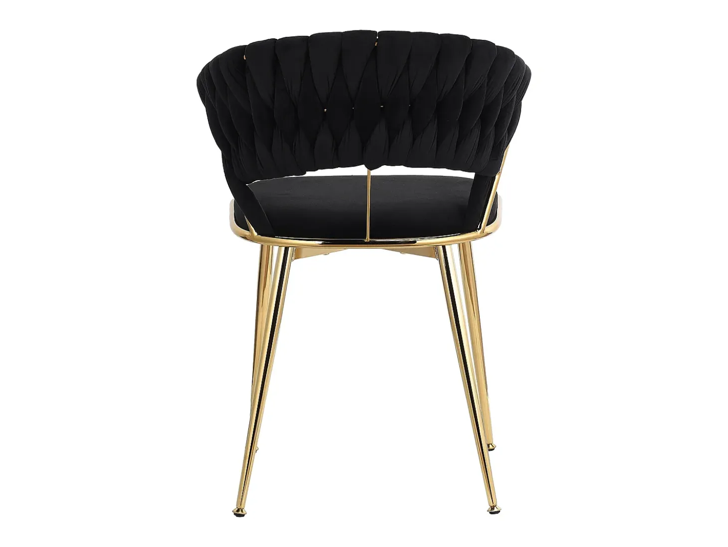 Juego de 2 sillas de comedor tapizadas en terciopelo con respaldo tejido y patas de metal dorado - Para comedor, sala de estar, cocina - Negro