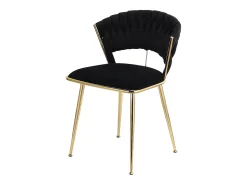 Juego de 2 sillas de comedor tapizadas en terciopelo con respaldo tejido y patas de metal dorado - Para comedor, sala de estar, cocina - Negro