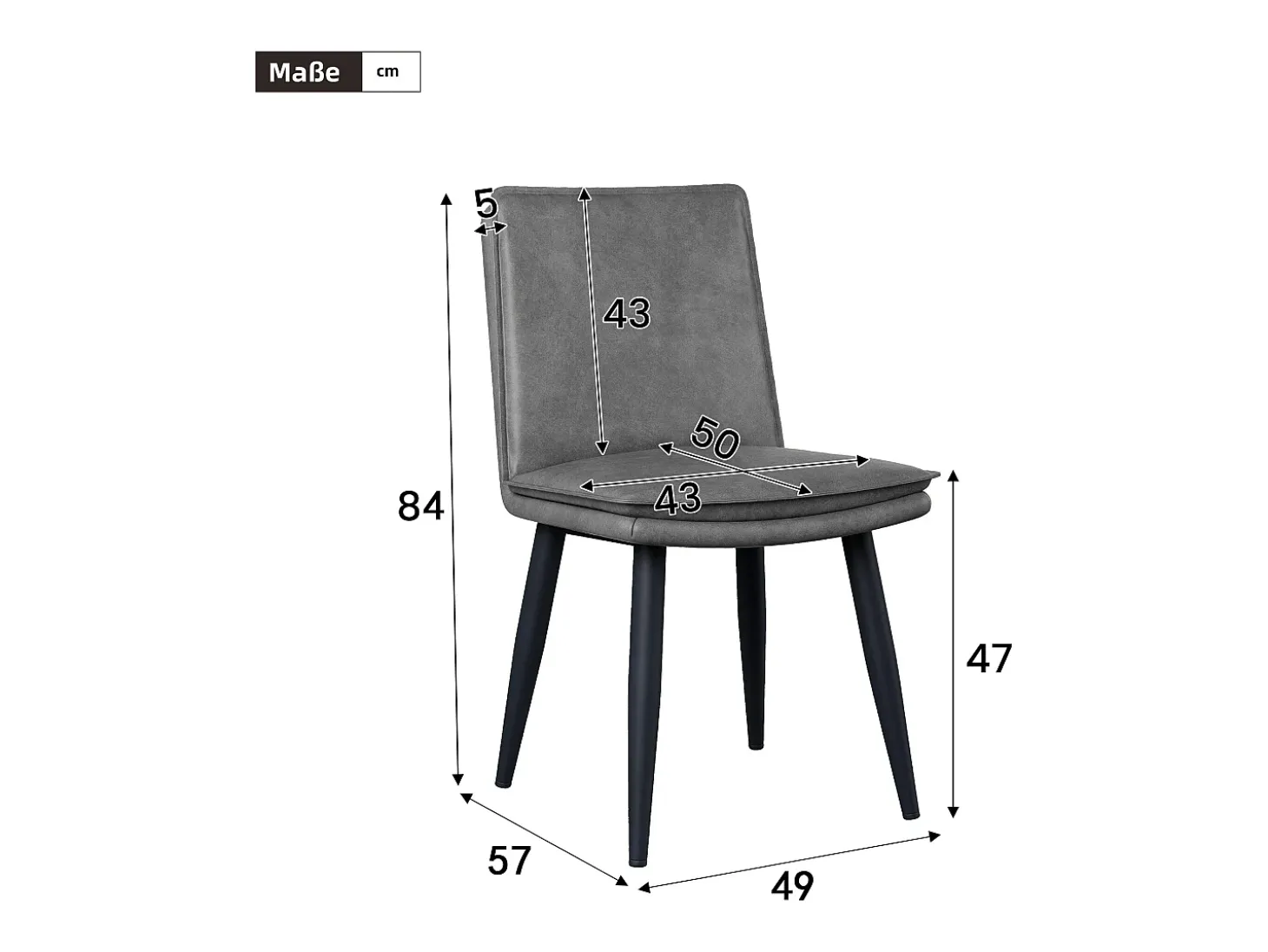 Juego de 4 sillas de comedor, PU gris, con asientos acolchados de doble capa - para comedores y salas de estar