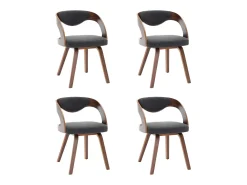 Juego de 4 sillas de comedor de madera curvada gris oscuro y tela