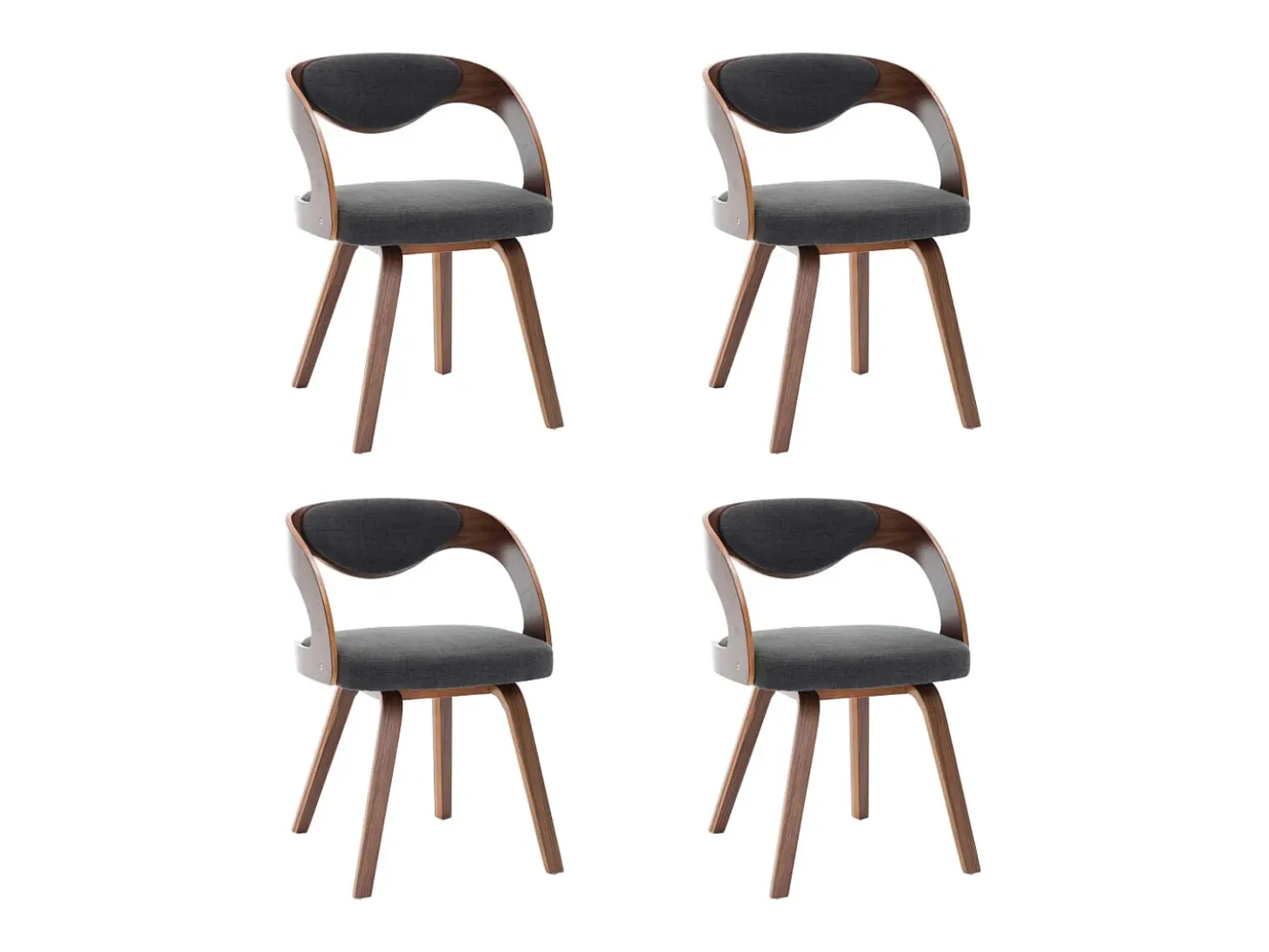 Juego de 4 sillas de comedor de madera curvada gris oscuro y tela