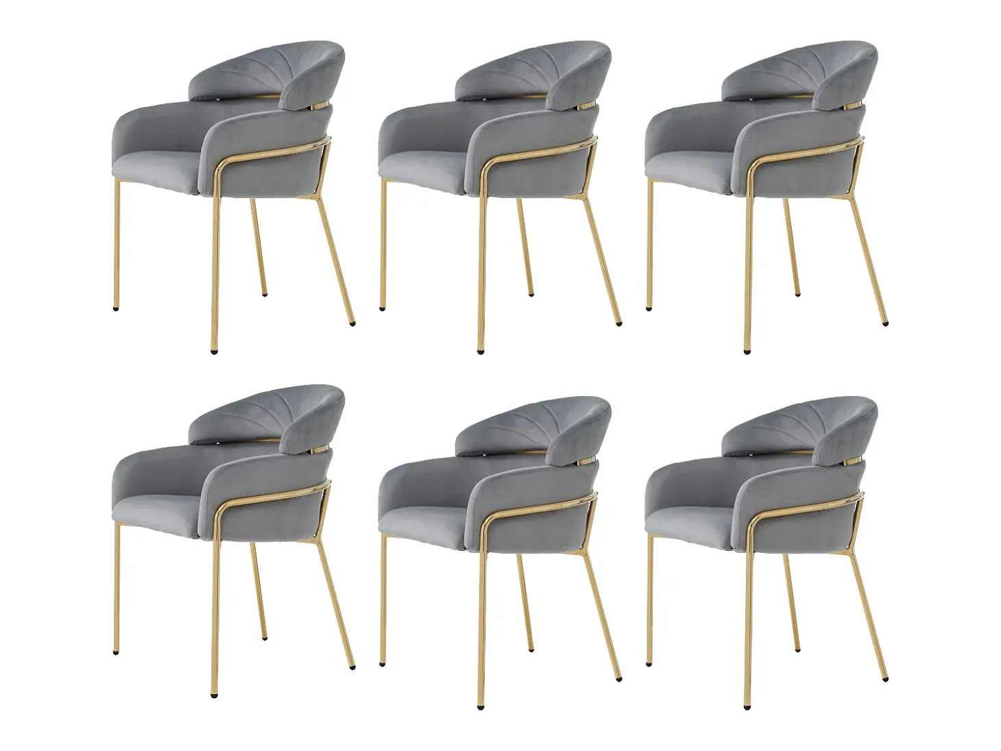 Juego de 6 sillas de comedor de diseño moderno con patas de metal y terciopelo gris (59,69 x 59,69 x 55,88 cm)