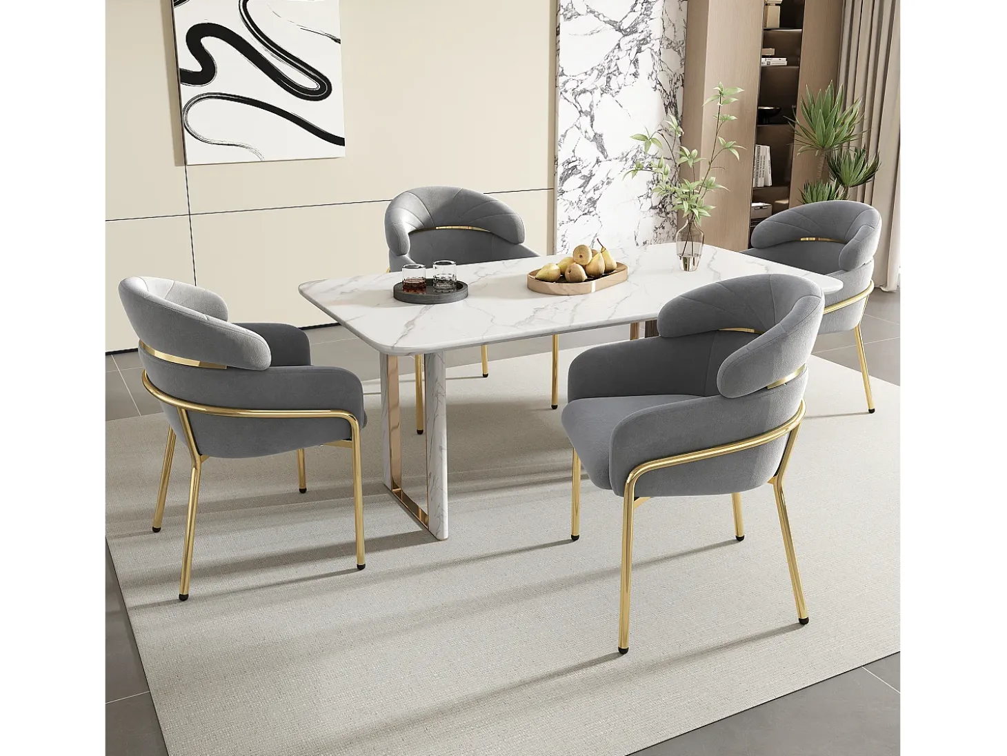 Juego de 6 sillas de comedor de diseño moderno con patas de metal y terciopelo gris (59,69 x 59,69 x 55,88 cm)