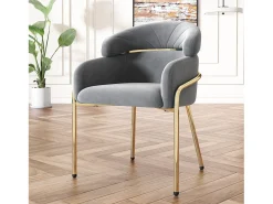 Juego de 6 sillas de comedor de diseño moderno con patas de metal y terciopelo gris (59,69 x 59,69 x 55,88 cm)