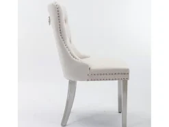 Juego de 2 sillas de comedor - Sillas con respaldo acolchado y patas de acero inoxidable plateado - con ribete tachonado - terciopelo beige