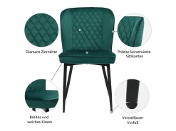 Juego de 6 sillas de comedor, verde oscuro, diseño de silla tapizada con respaldo, terciopelo, estructura de metal