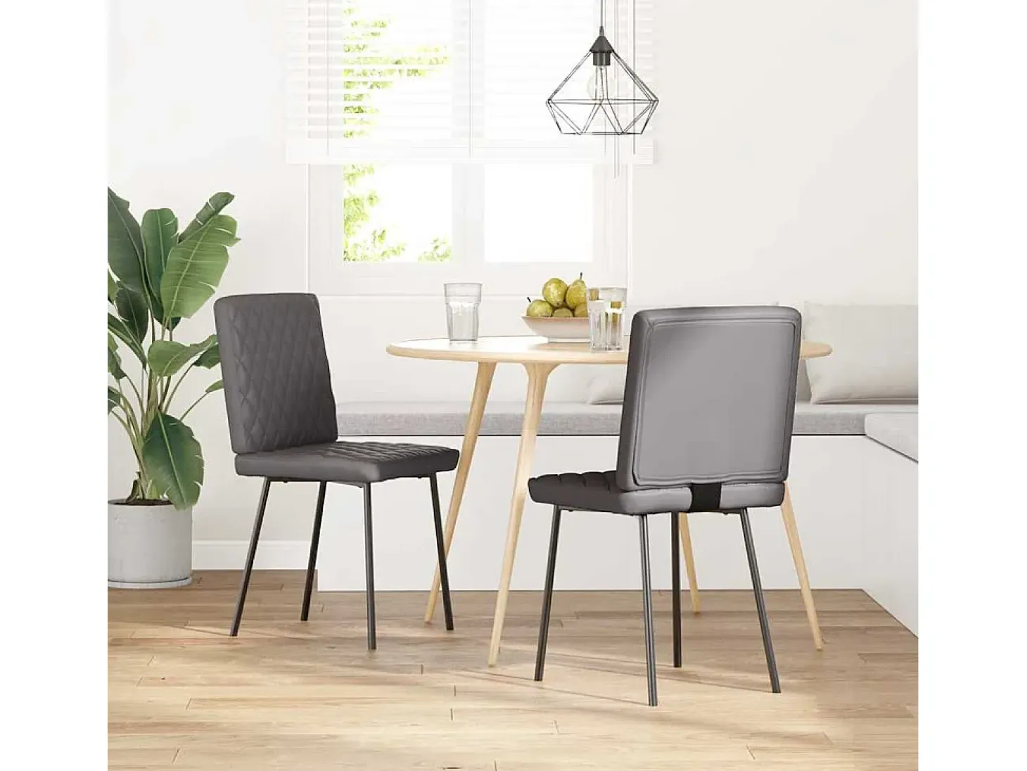 Juego de 2 sillas de comedor de piel sintética gris