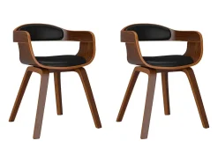 Juego de 2 sillas de comedor de madera curvada negra y piel sintética.
