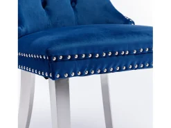Juego de 2 sillas de comedor - Sillas con respaldo acolchado y patas de acero inoxidable plateadas - con ribete tachonado - terciopelo azul
