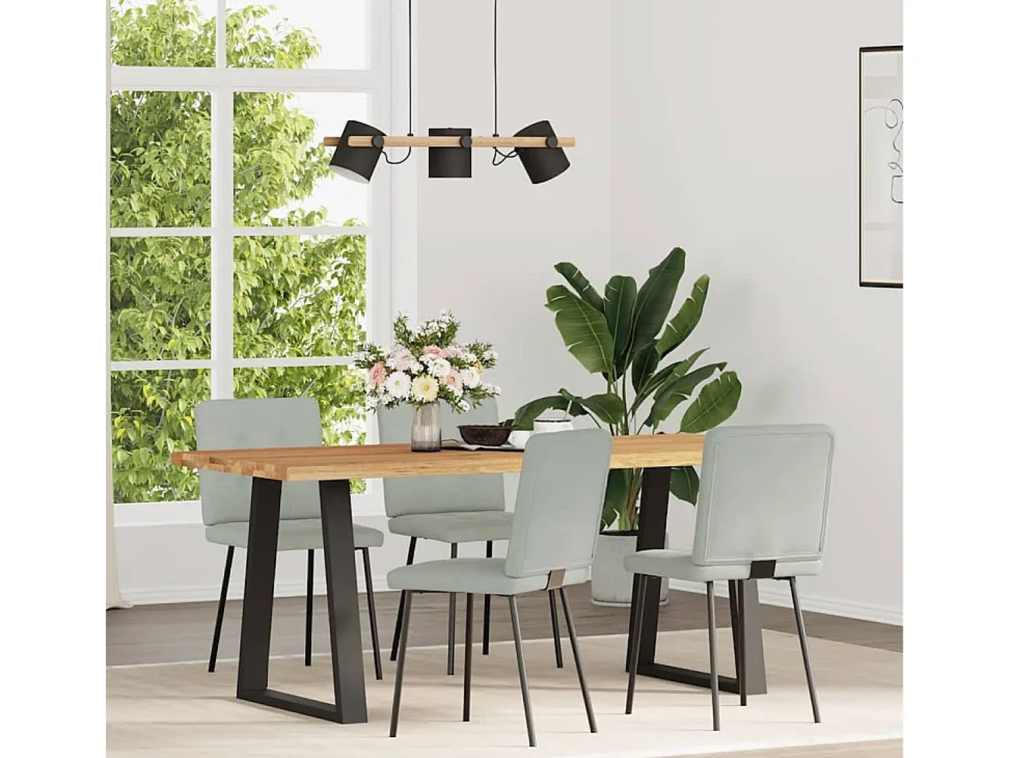 Juego de 4 sillas de comedor de terciopelo gris claro