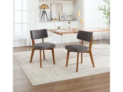 Juego de 2 sillas de comedor - Sillas con respaldo acolchado y patas de madera maciza - lino gris