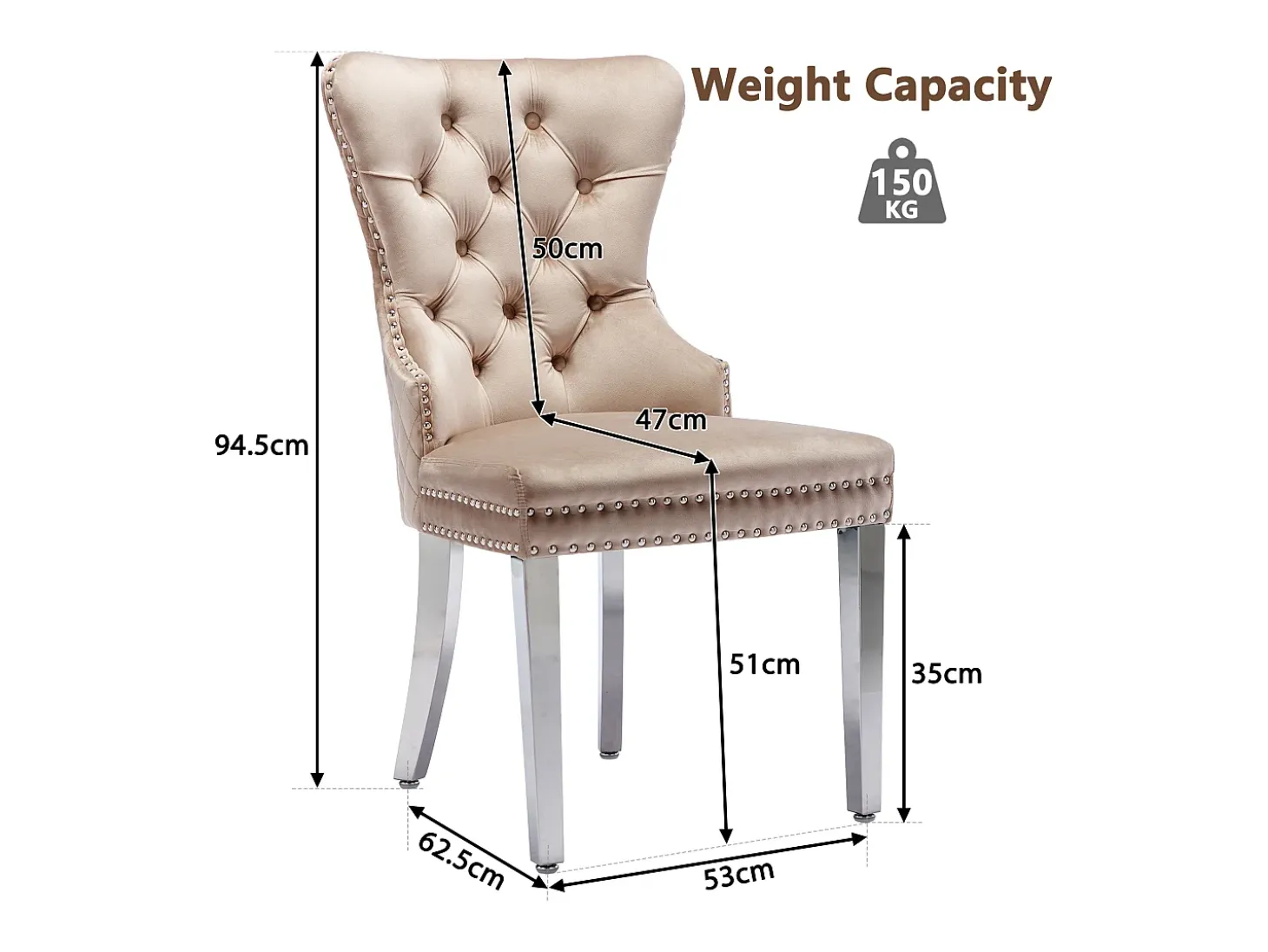 Juego de 2 sillas de comedor - Terciopelo y metal - Respaldo con motivos de rombos - Beige