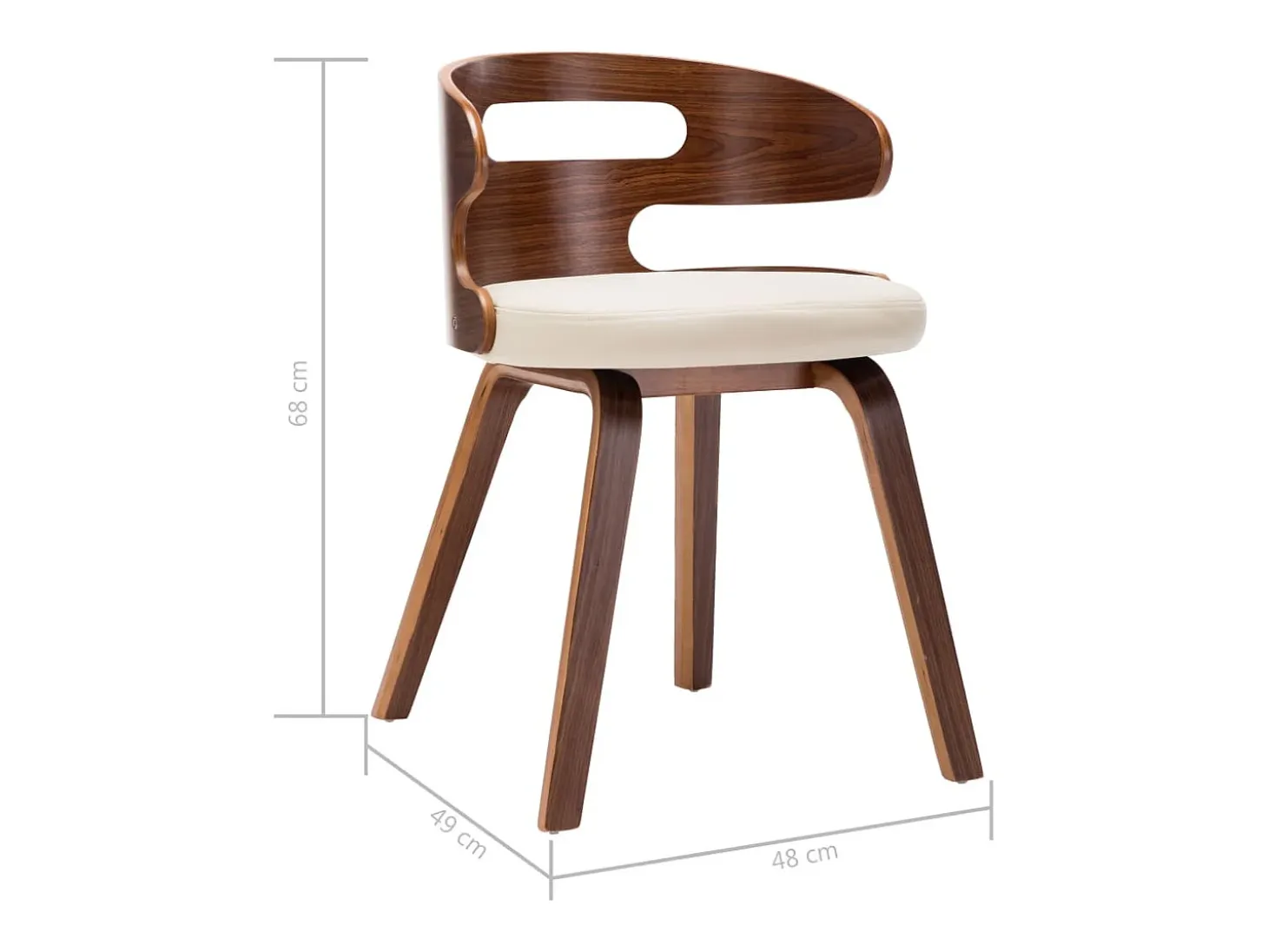 Juego de 2 sillas de comedor de madera curvada color crema y piel sintética.