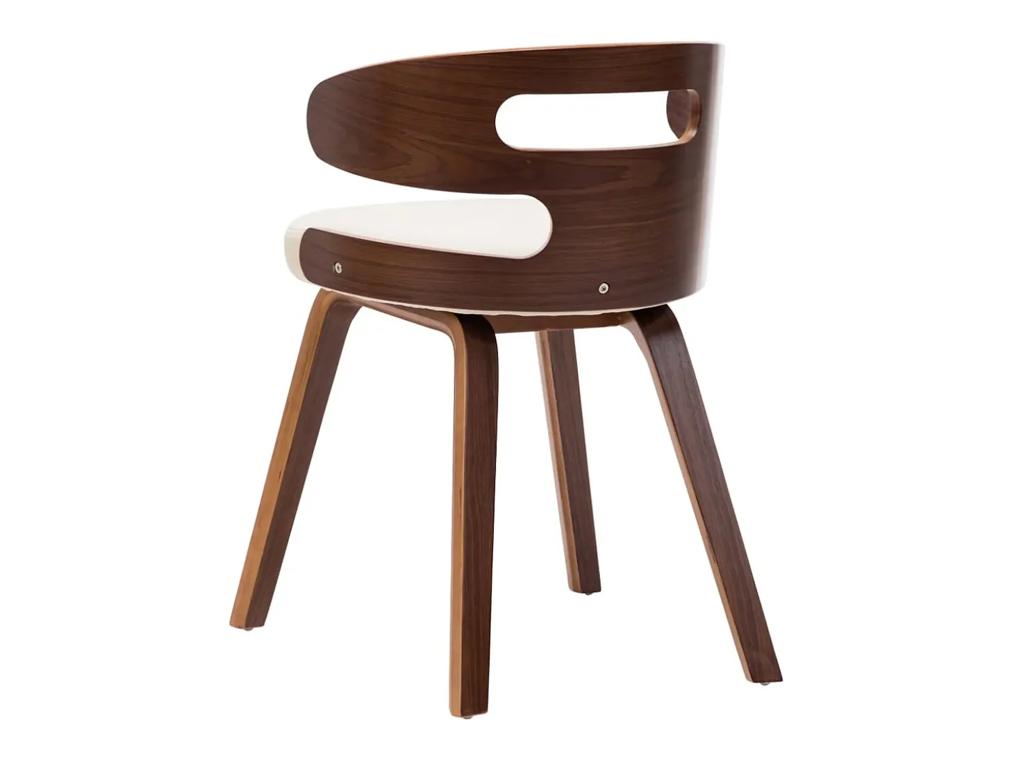 Juego de 2 sillas de comedor de madera curvada color crema y piel sintética.