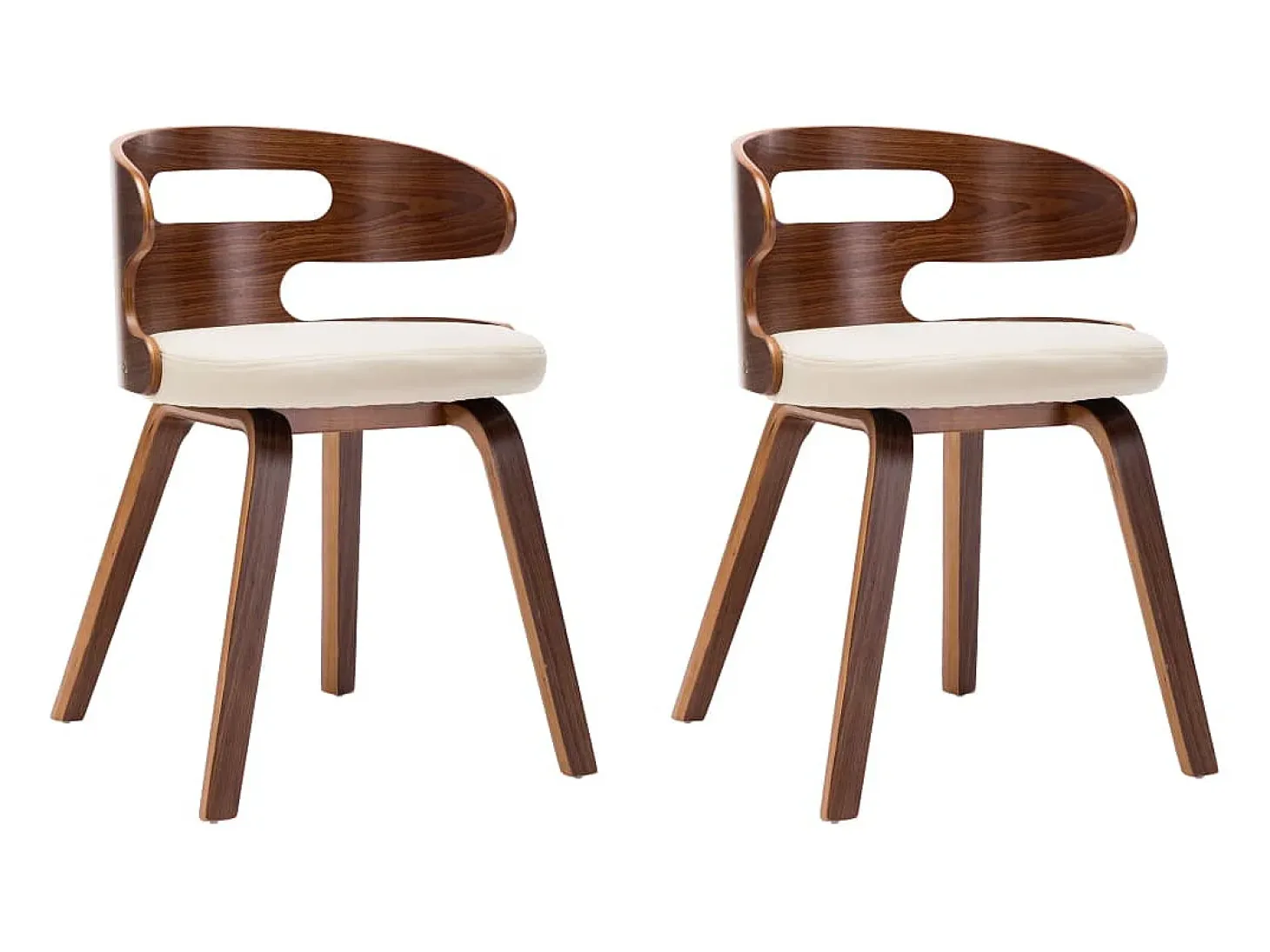 Juego de 2 sillas de comedor de madera curvada color crema y piel sintética.