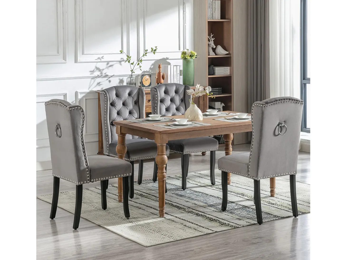 Juego de 6 sillas de comedor de terciopelo, sillones con patas de roble, diseño moderno, gris (L 103,68 x An 50,29 x Al 46,36 cm)
