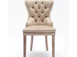 Juego de 2 sillas de comedor, respaldo alto, terciopelo vintage, botones, estructura de madera maciza