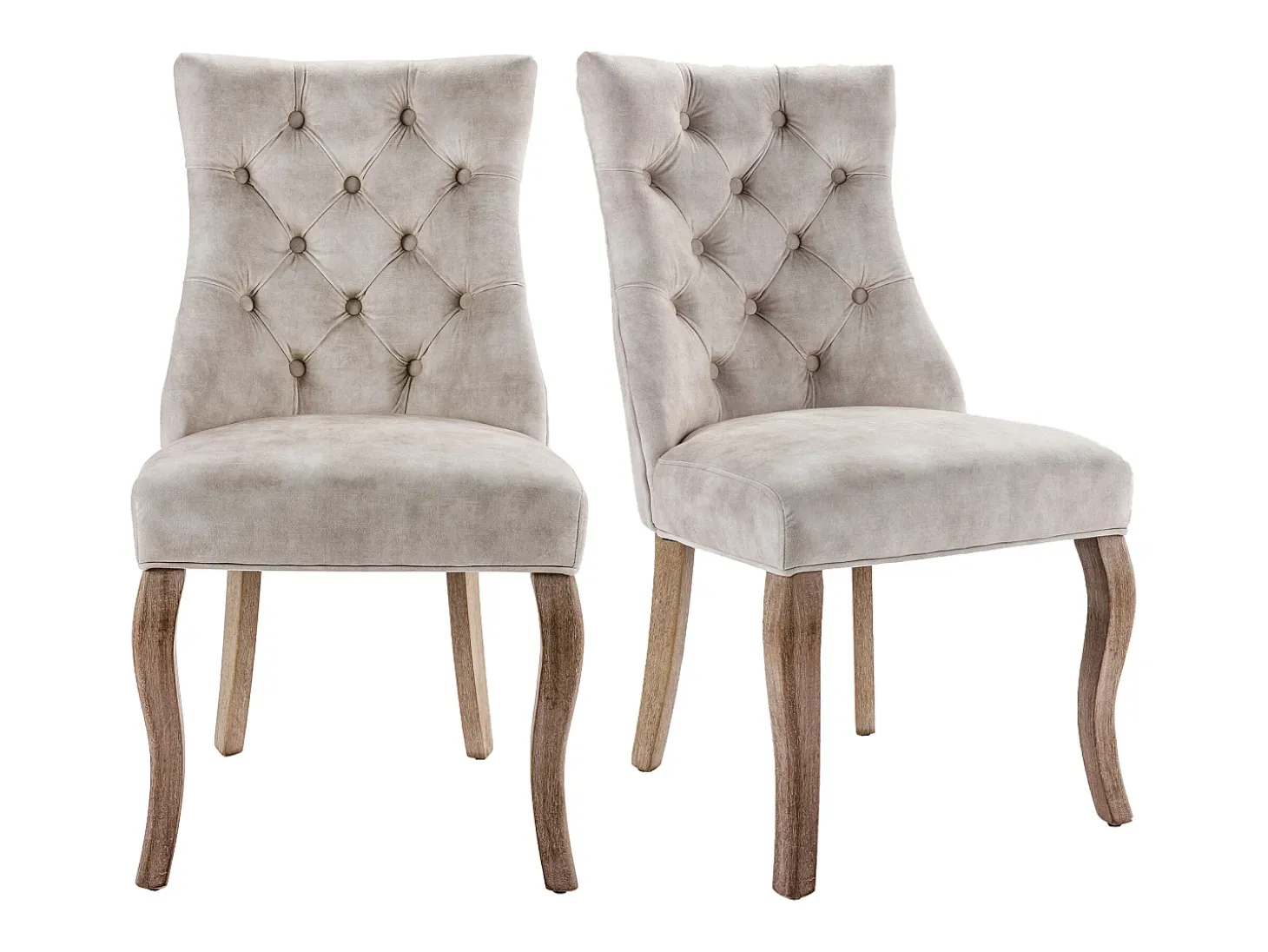 Juego de 4 sillas de comedor - Terciopelo y madera maciza - Respaldo con motivos de rombos - Beige claro