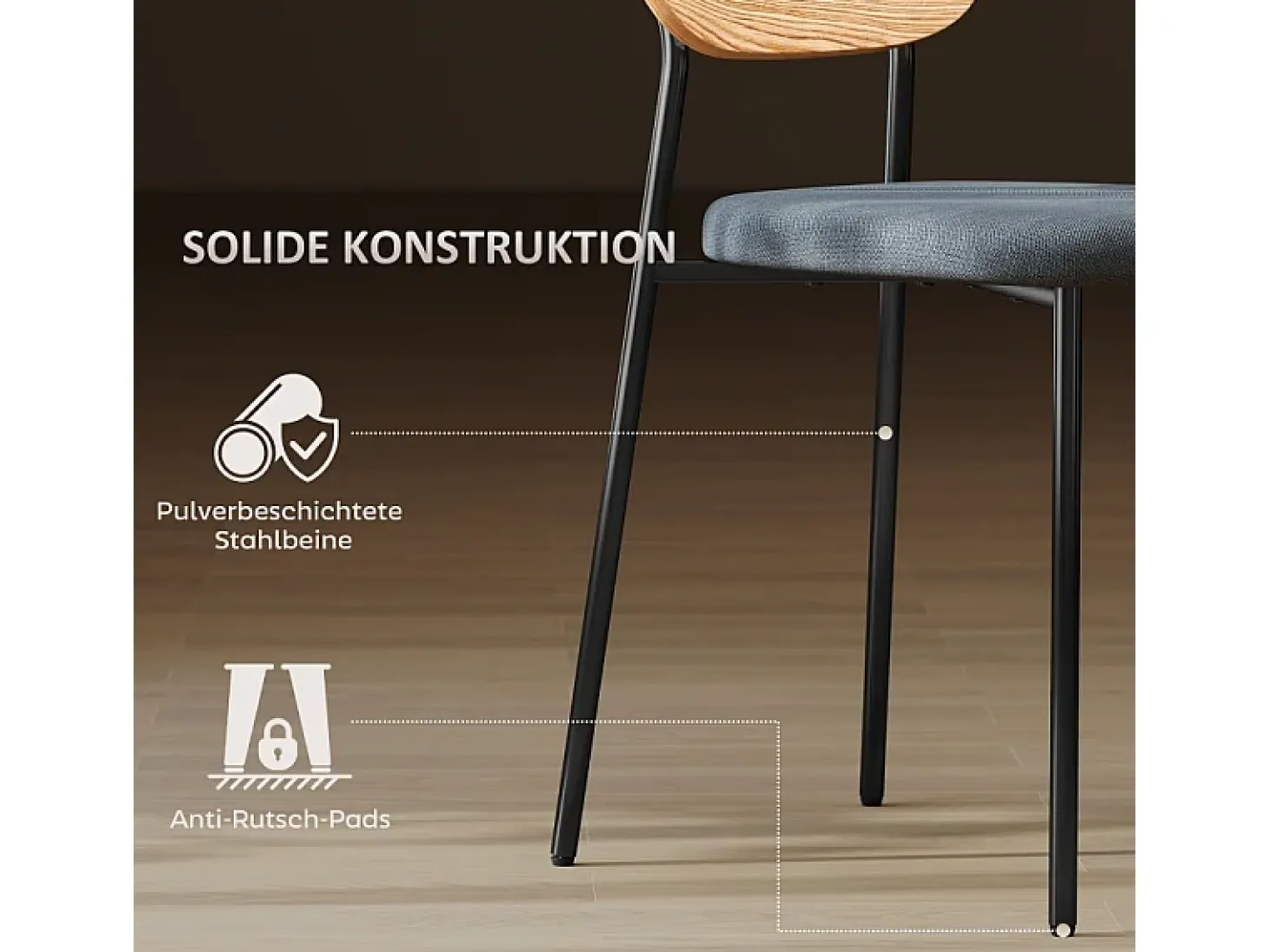 Juego de 2 sillas de comedor, silla de cocina con respaldo, aspecto lino, silla tapizada con patas de acero, color gris