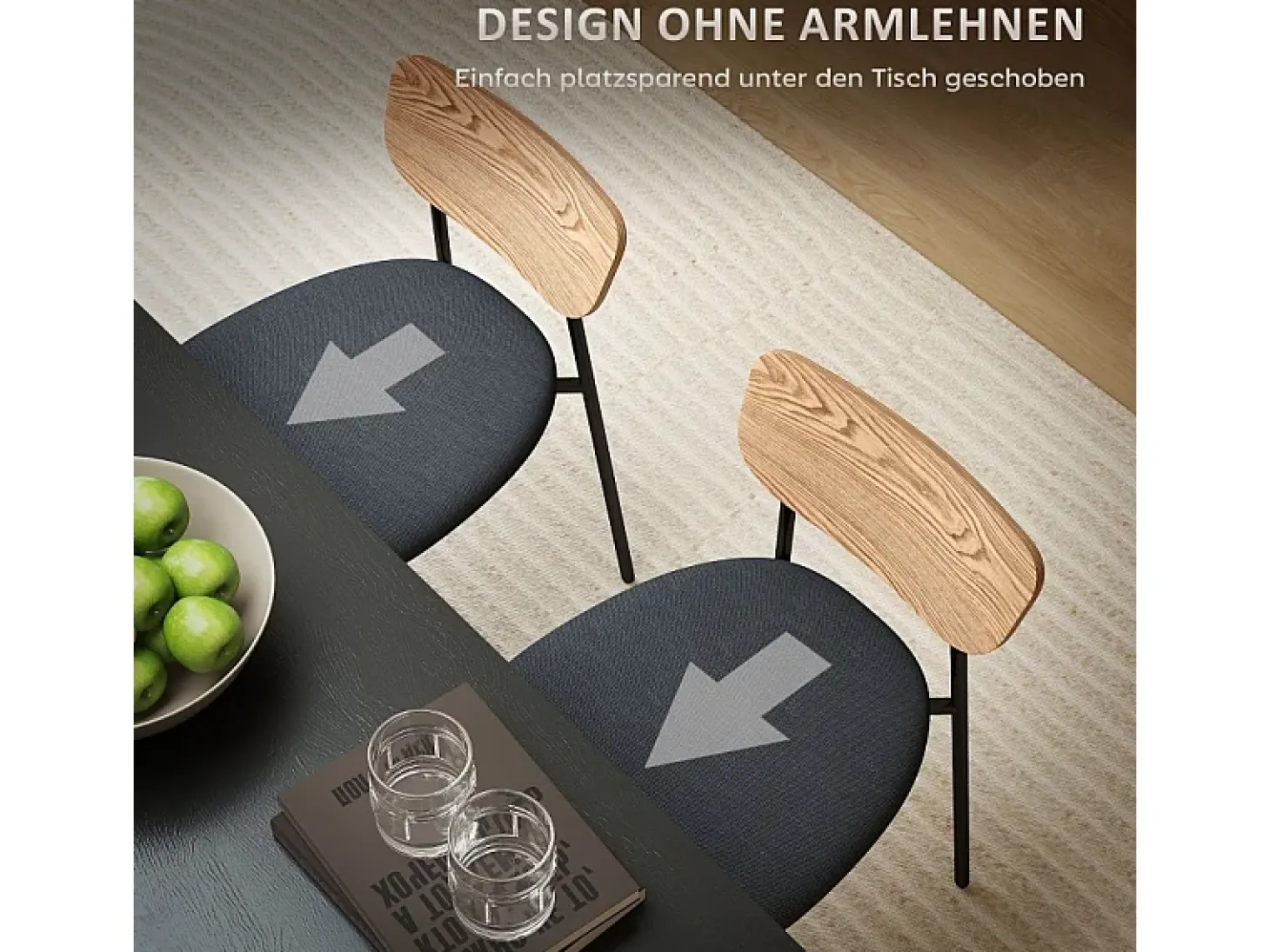 Juego de 2 sillas de comedor, silla de cocina con respaldo, aspecto lino, silla tapizada con patas de acero, color gris