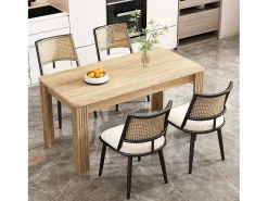Juego de 6 sillas de comedor - 50 x 48 x 80 cm - asiento de poliuretano - respaldo de ratán - ratán - negro