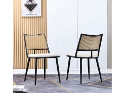 Juego de 6 sillas de comedor - 50 x 48 x 80 cm - asiento de poliuretano - respaldo de ratán - ratán - negro