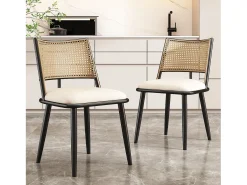 Juego de 6 sillas de comedor - 50 x 48 x 80 cm - asiento de poliuretano - respaldo de ratán - ratán - negro