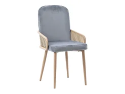 Juego de 4 sillas de comedor de terciopelo - 45 x 43 x 90 cm - diseño de ratán - con 4 patas metálicas - gris