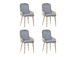Juego de 4 sillas de comedor de terciopelo - 45 x 43 x 90 cm - diseño de ratán - con 4 patas metálicas - gris