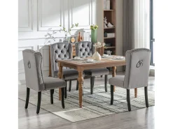 Juego de 6 sillas de comedor tapizadas en terciopelo - 49 x 61 x 100 cm - patas de roble - para dormitorio y sala de estar - gris