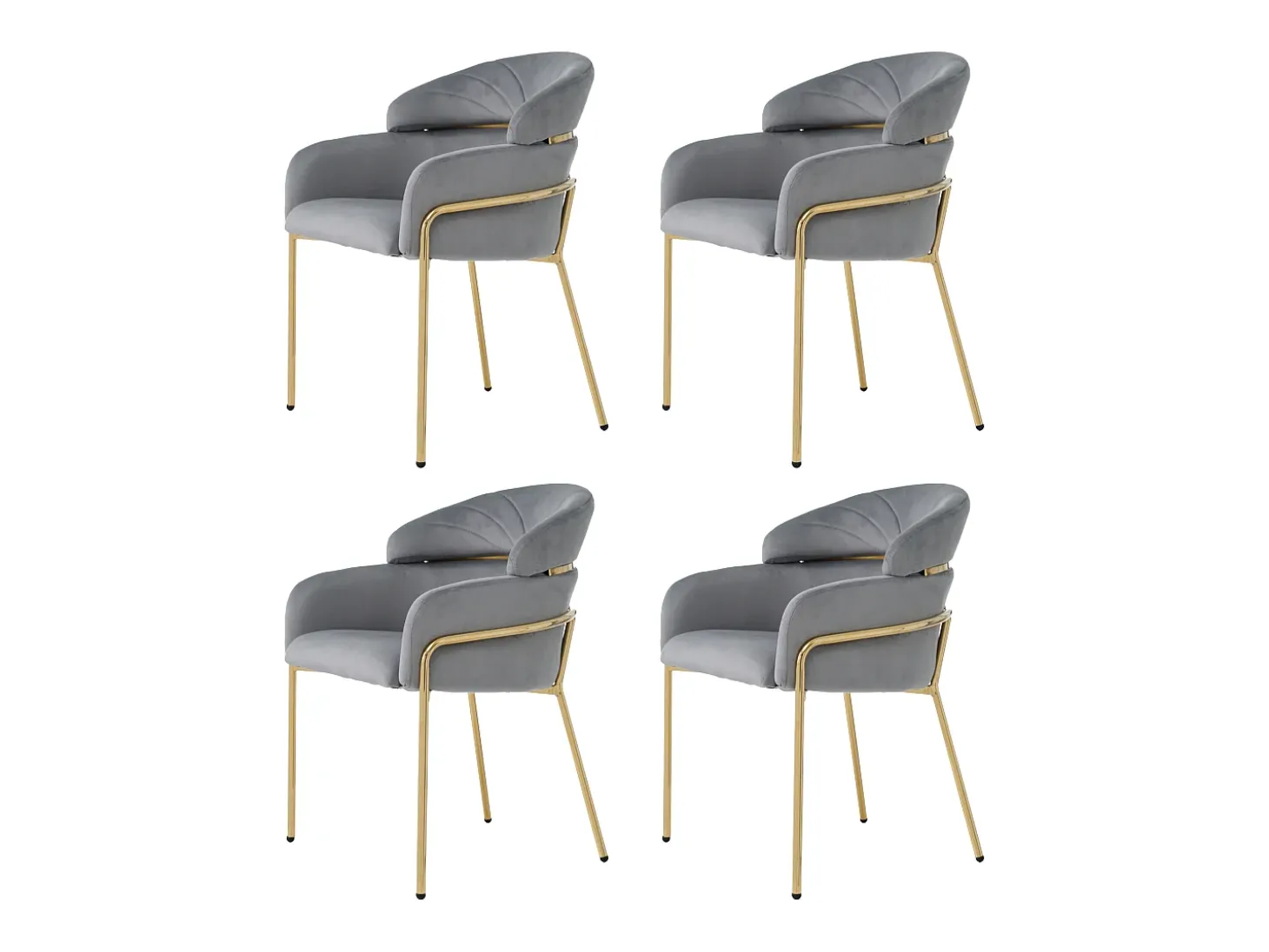 Juego de 4 sillas de comedor, diseño elegante, terciopelo, patas de metal, gris (59,69 x 59,69 x 55,88 cm)