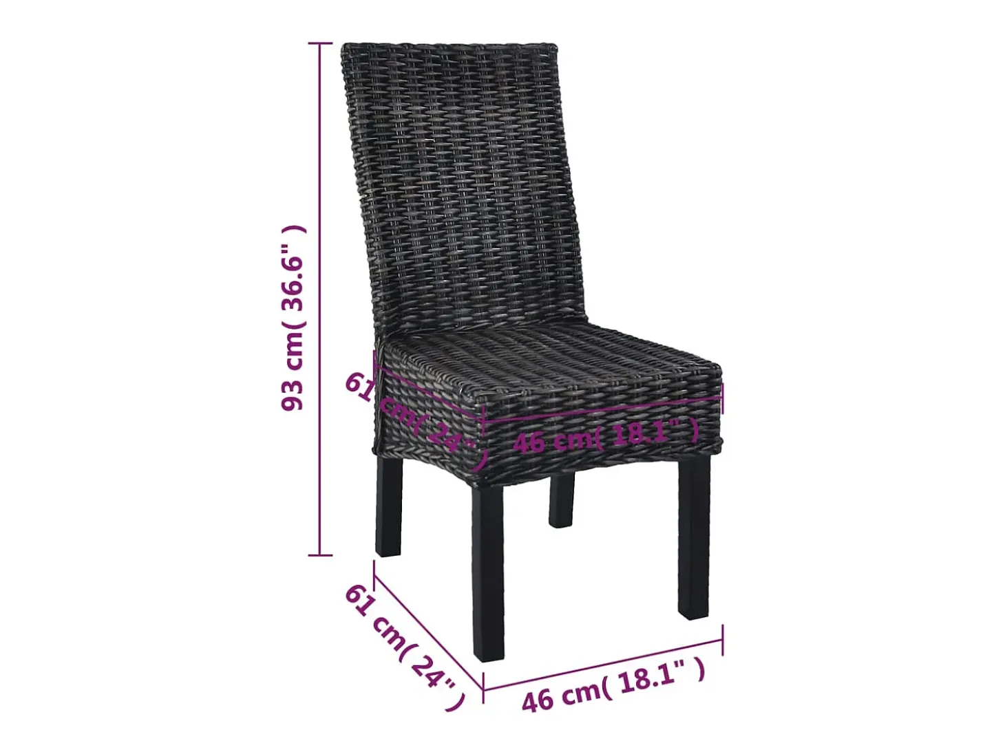 Juego de 6 sillas de comedor de ratán negro Kubu y madera de mango