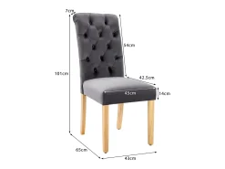 Juego de 2 sillas de comedor tapizadas en terciopelo - 45 x 65 x 101 cm - patas de roble - sillón - gris