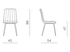 Juego de 4 sillas de comedor modernas de tela amarilla "Palmer" acolchadas cm 45x54 88h