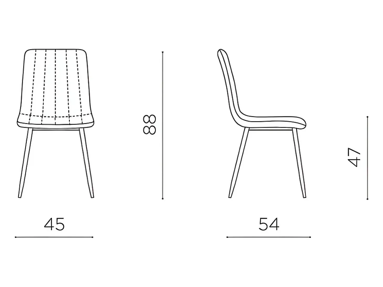 Juego de 4 sillas de comedor modernas de tela amarilla "Palmer" acolchadas cm 45x54 88h