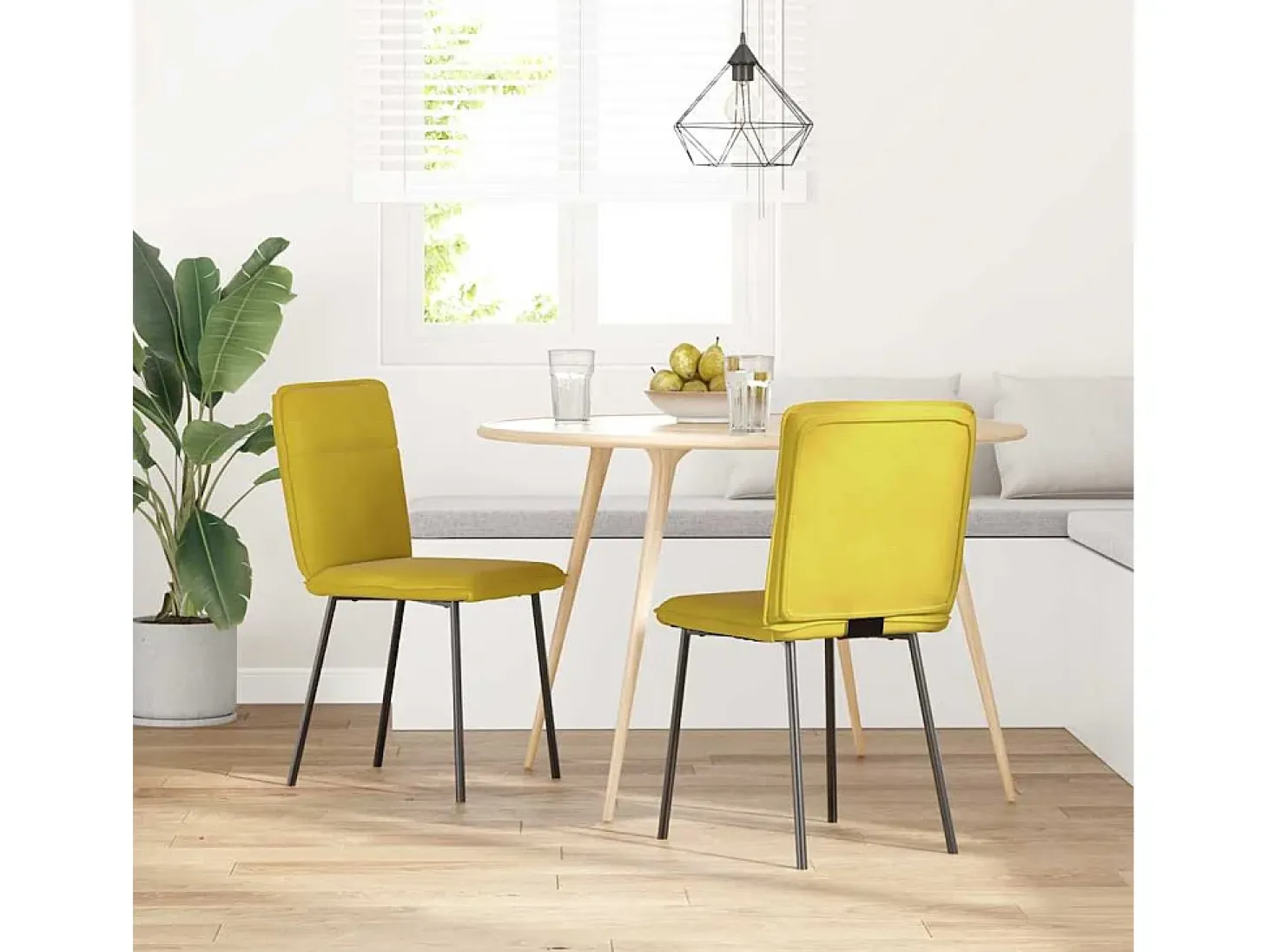 Juego de 2 sillas de comedor de terciopelo amarillo