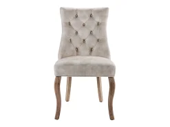 Juego de 2 sillas de comedor - Terciopelo y madera maciza - Respaldo con motivos de rombos - Beige claro
