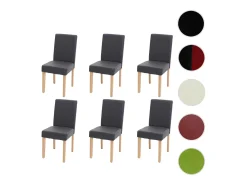 Juego de 6 sillas de comedor Littau de piel sintética, polipiel, gris mate, patas claras
