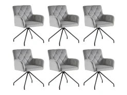 Juego de 6 sillas de comedor de terciopelo - 85 x 49 x 49 cm - Sillón tapizado con 4 patas de metal - con soporte lumbar - Gris